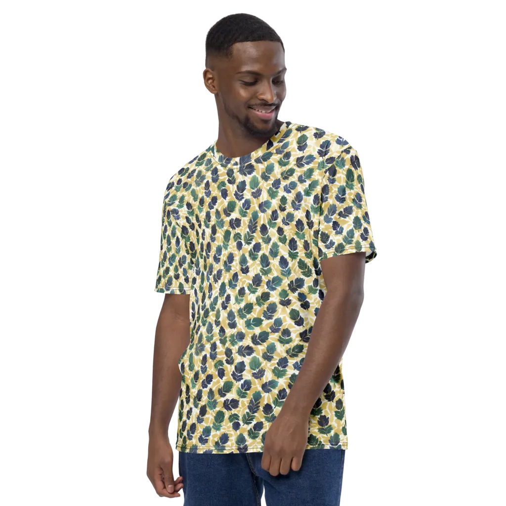 Golden Leaf Drift on Men's Crew Neck T-Shirt — Left