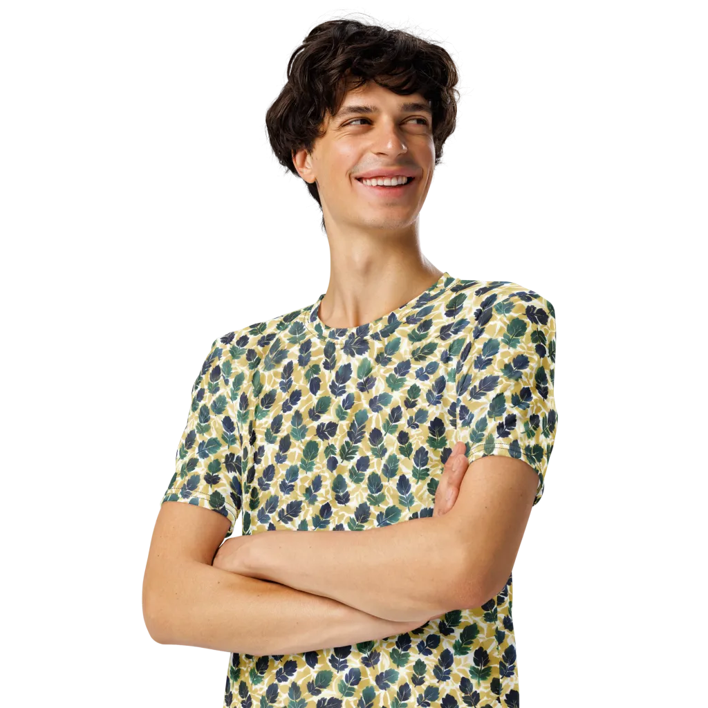 Golden Leaf Drift on Men's Crew Neck T-Shirt — Left Front