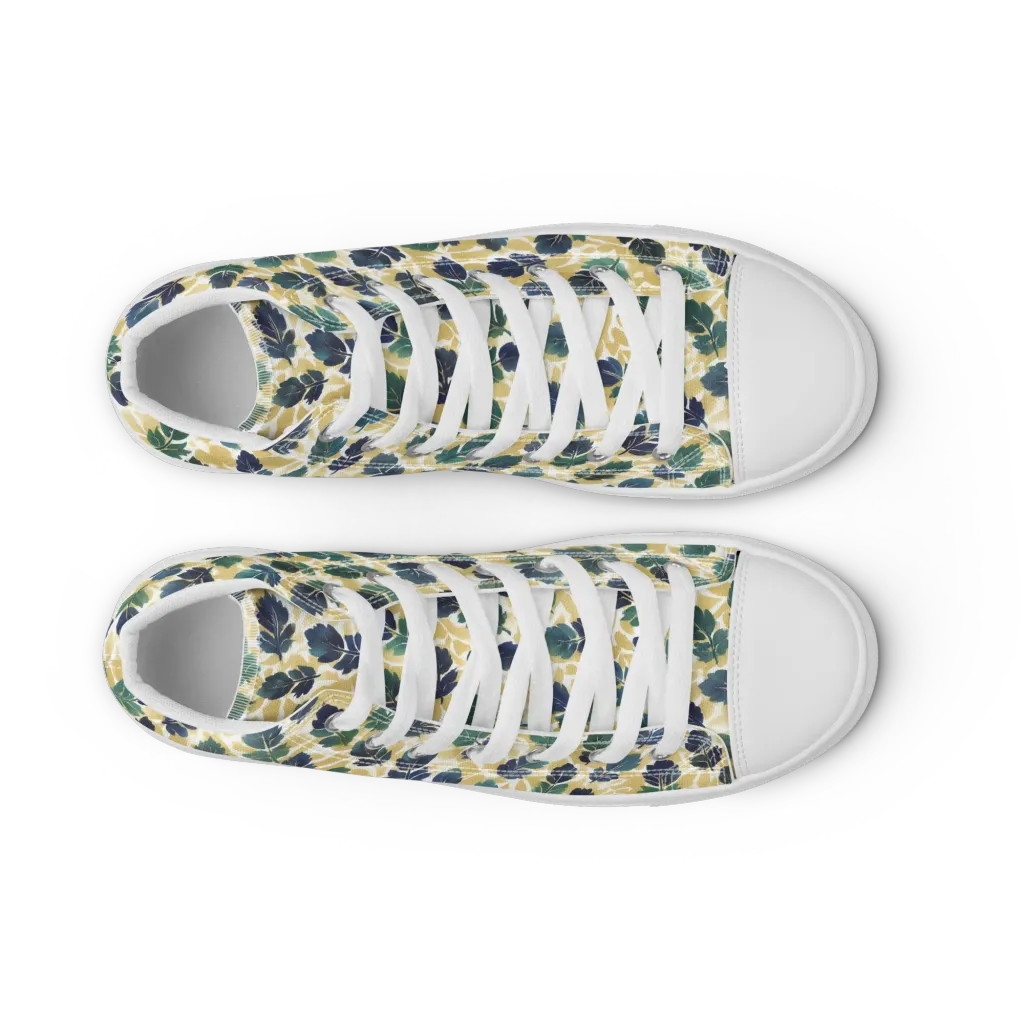 Golden Leaf Drift on Men's High Top Canvas Shoes — Front