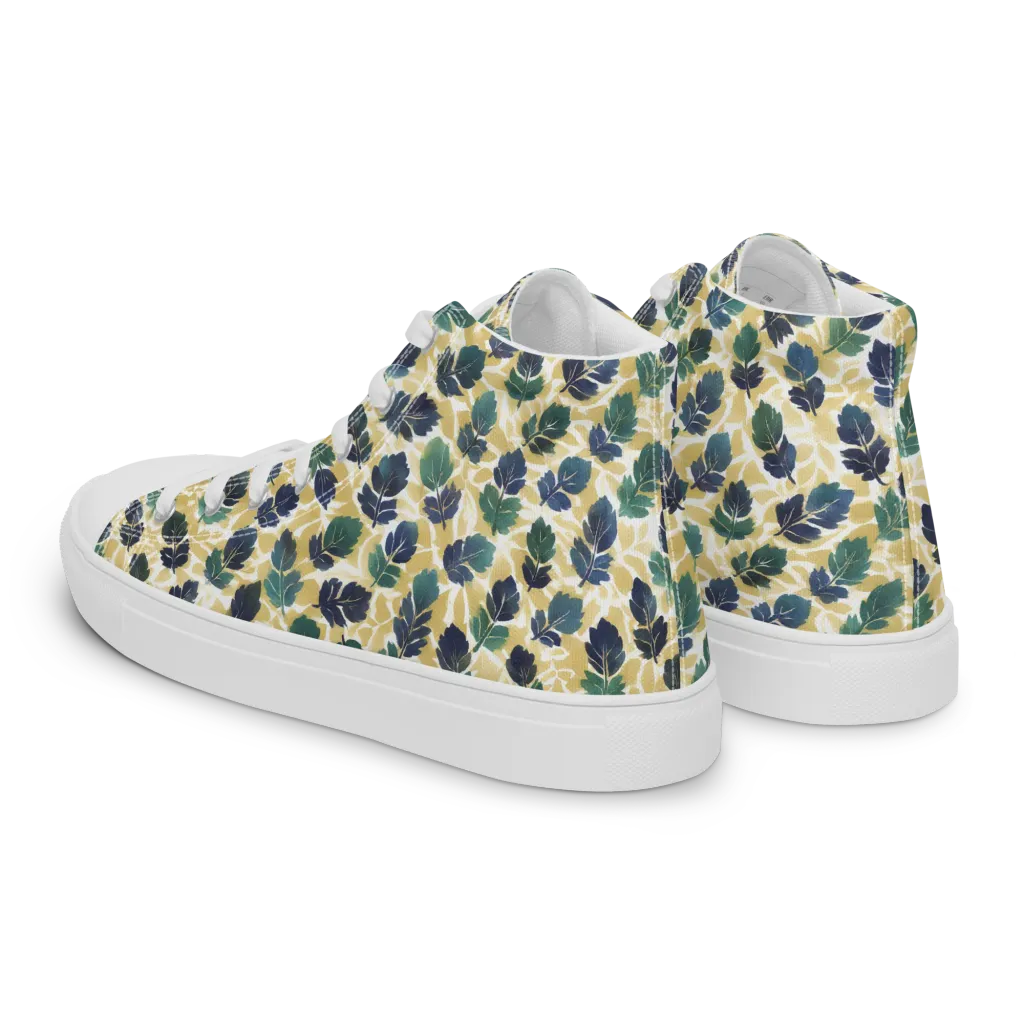 Golden Leaf Drift on Men's High Top Canvas Shoes — Left Back