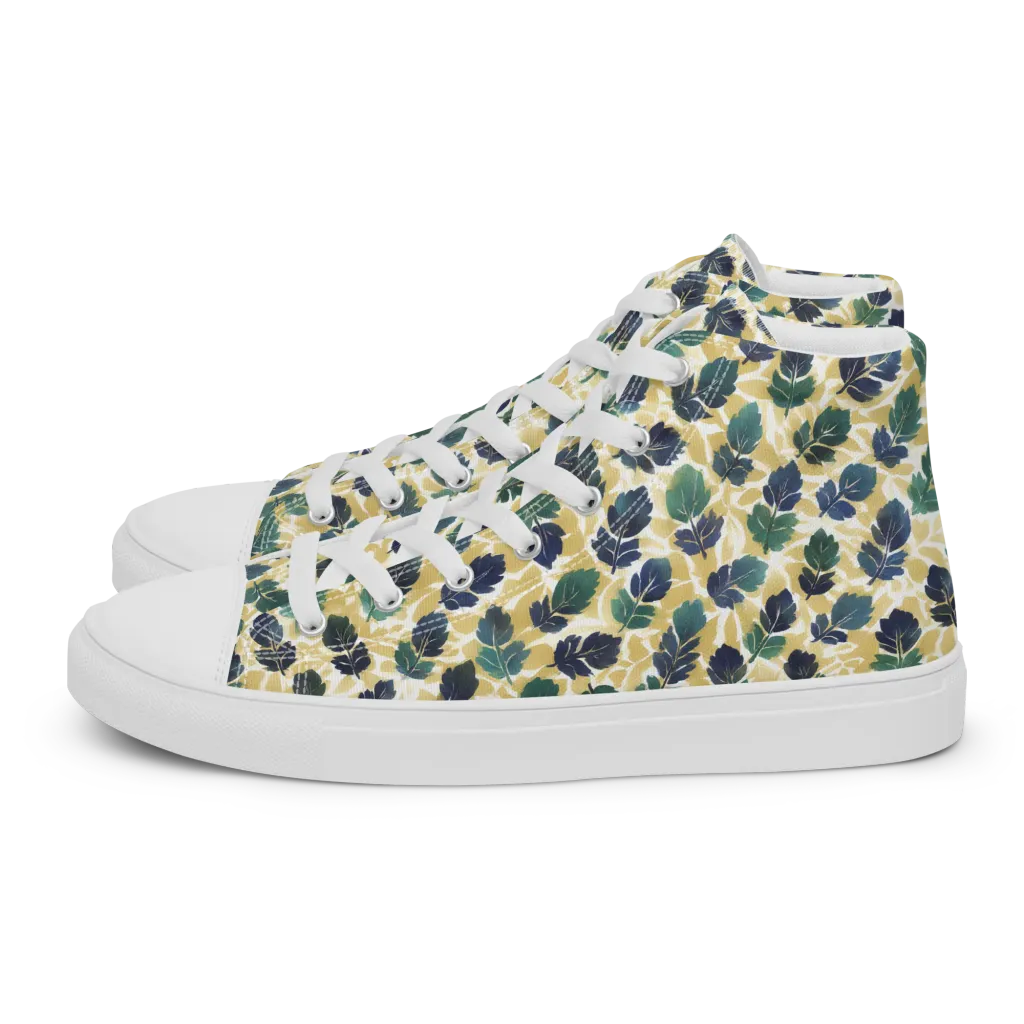 Golden Leaf Drift on Men's High Top Canvas Shoes — Left