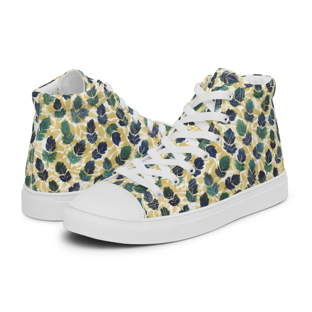 Golden Leaf Drift on Men's High Top Canvas Shoes — Left