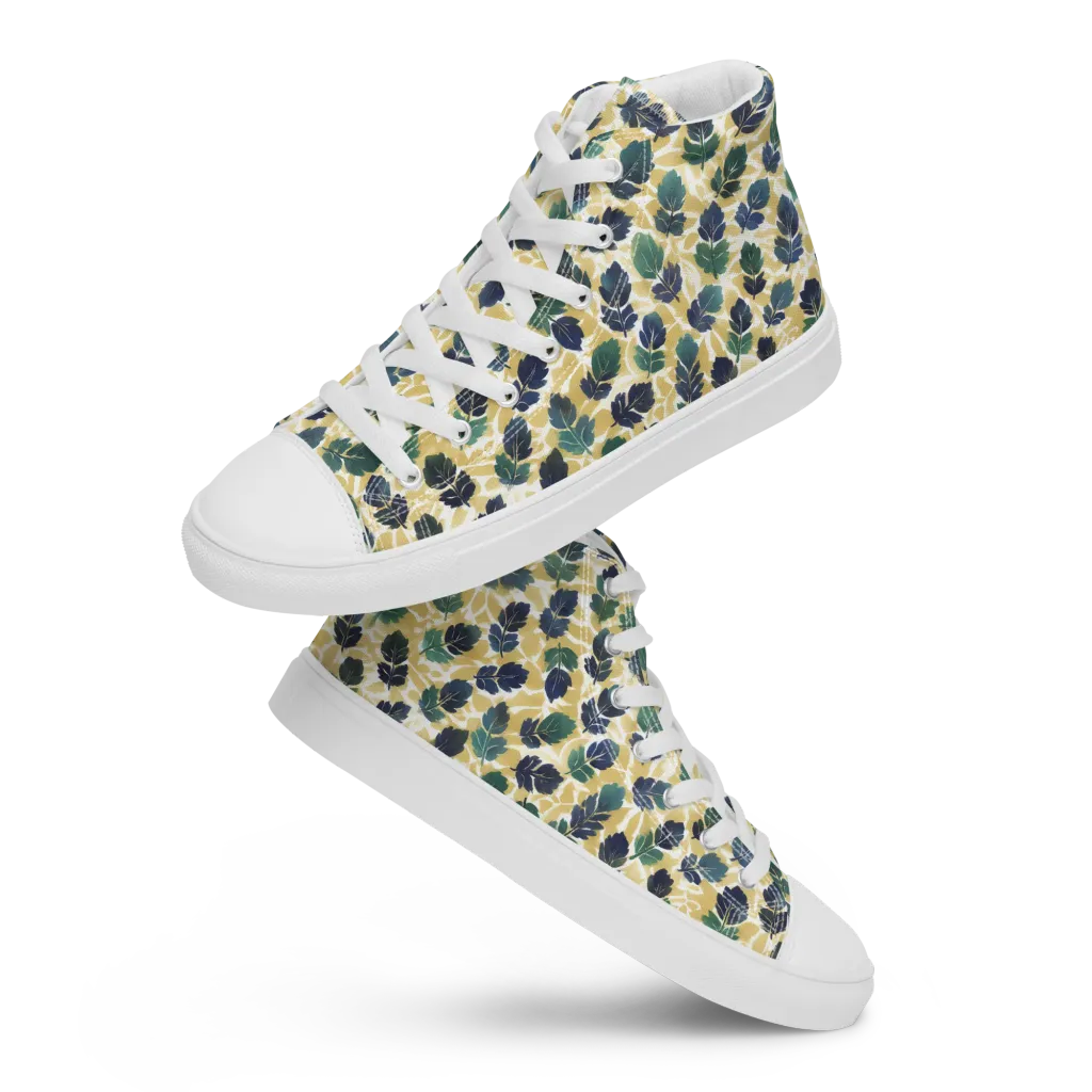 Golden Leaf Drift on Men's High Top Canvas Shoes — Front