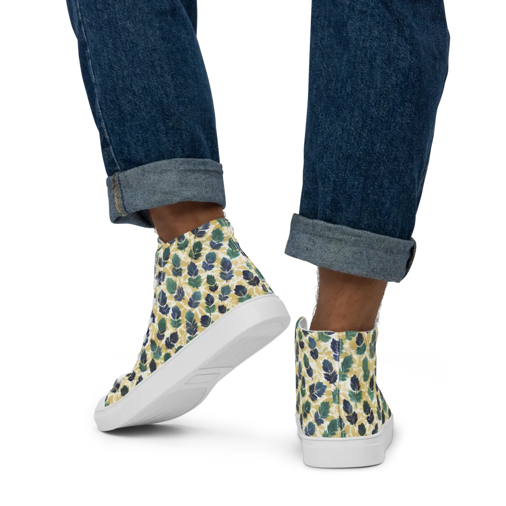 Golden Leaf Drift on Men's High Top Canvas Shoes — Back