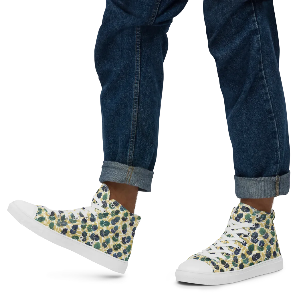 Golden Leaf Drift on Men's High Top Canvas Shoes — Left