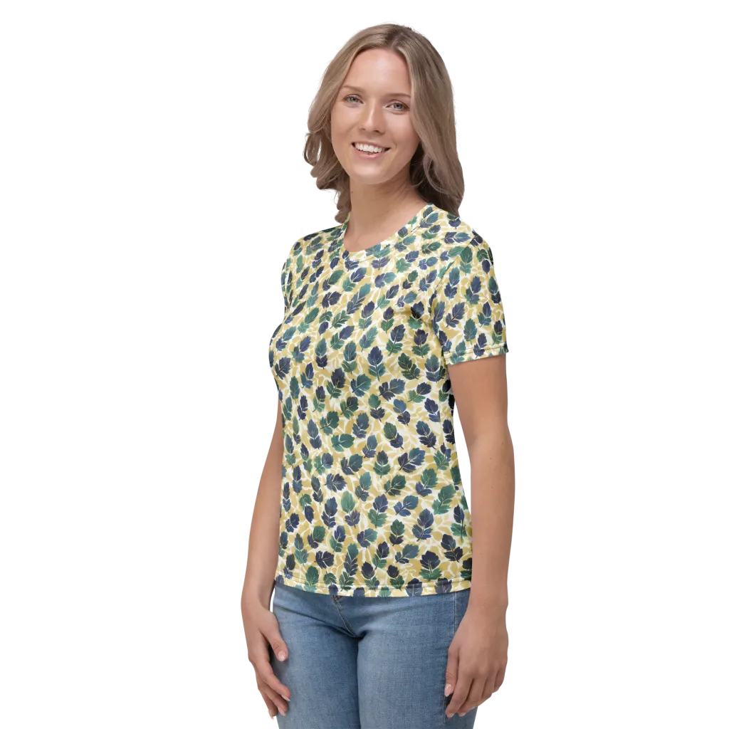 Golden Leaf Drift on Women's Crew Neck T-Shirt — Left