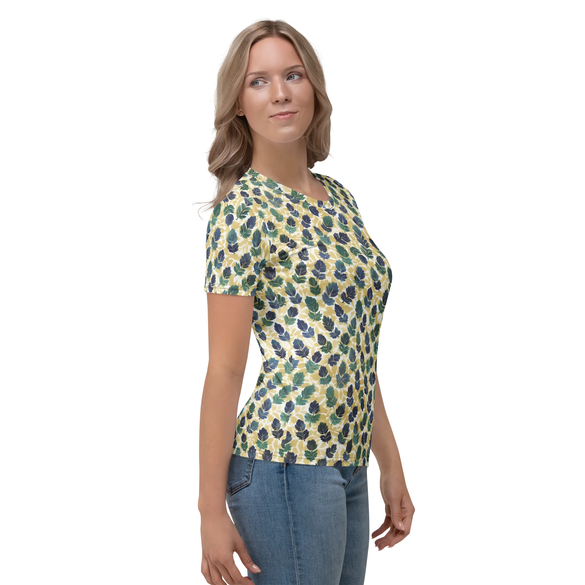 Golden Leaf Drift on Women's Crew Neck T-Shirt — Right