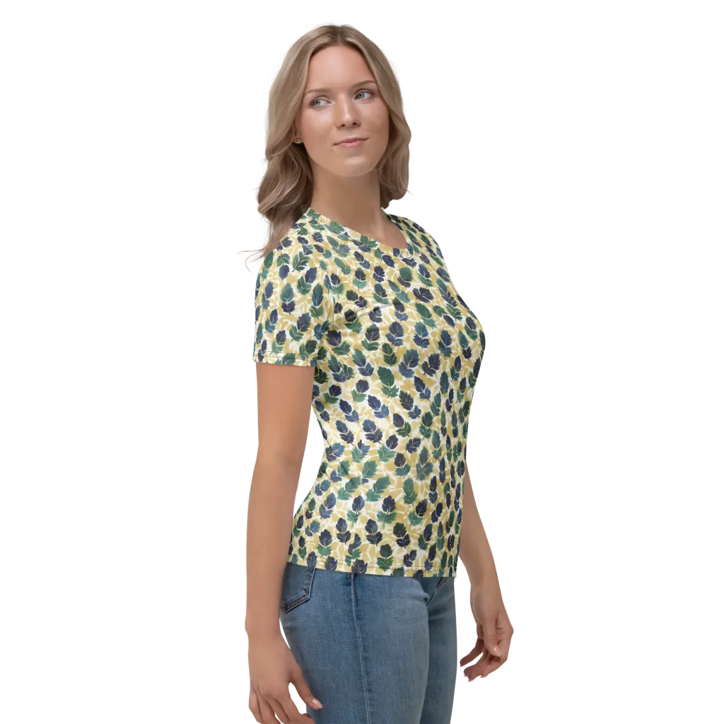 Golden Leaf Drift on Women's Crew Neck T-Shirt — Right