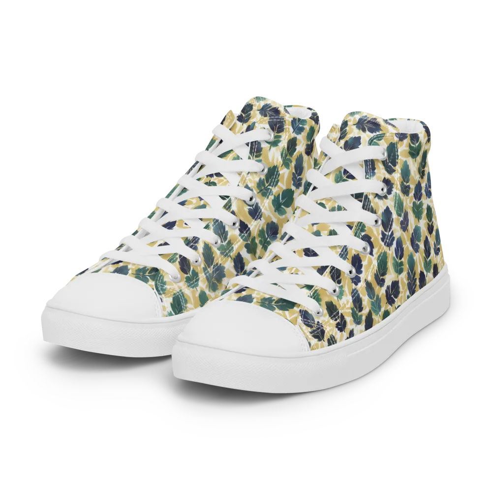 Golden Leaf Drift on Women's High Top Canvas Shoes — Left Front
