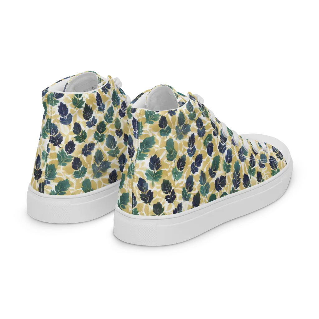 Golden Leaf Drift on Women's High Top Canvas Shoes — Right Back