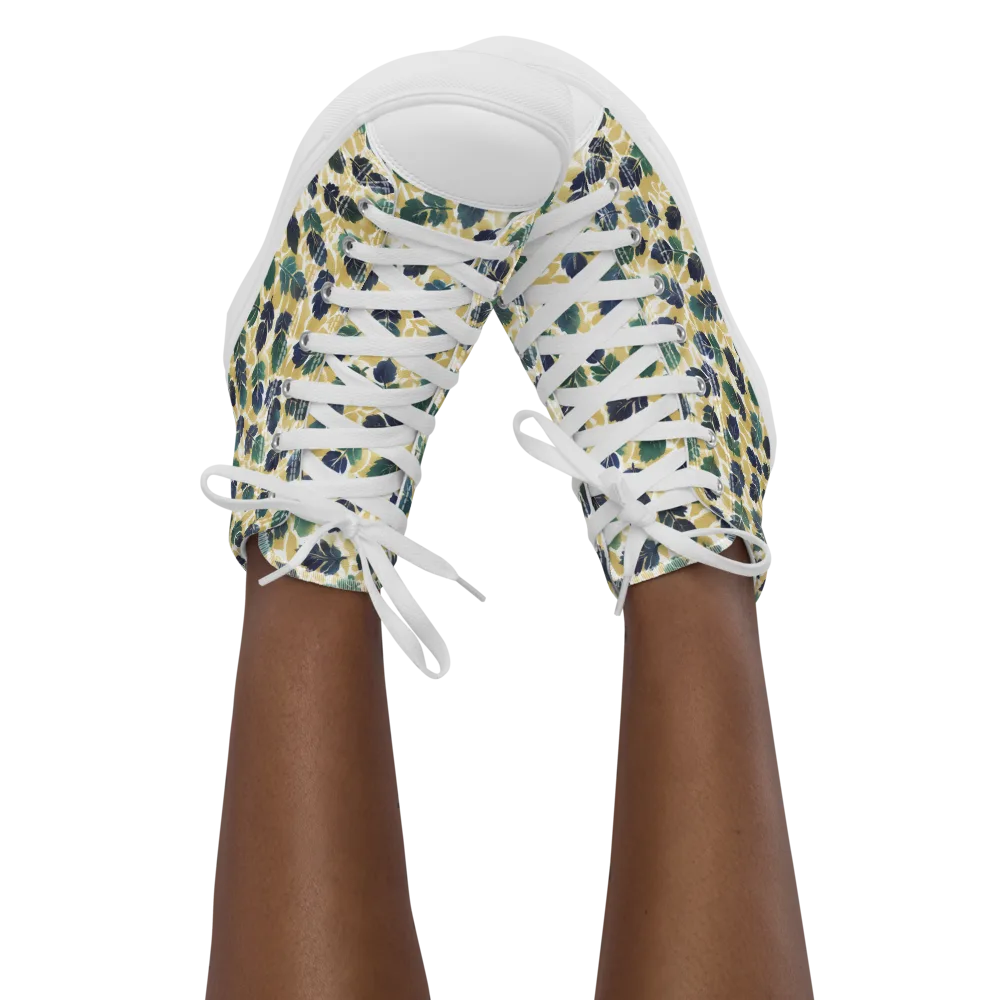Golden Leaf Drift on Women's High Top Canvas Shoes — Front