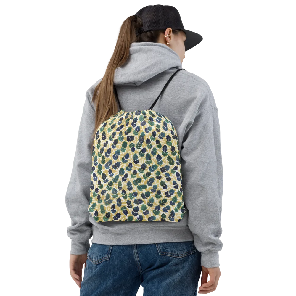 Golden Leaf Drift on Drawstring Bag — Front