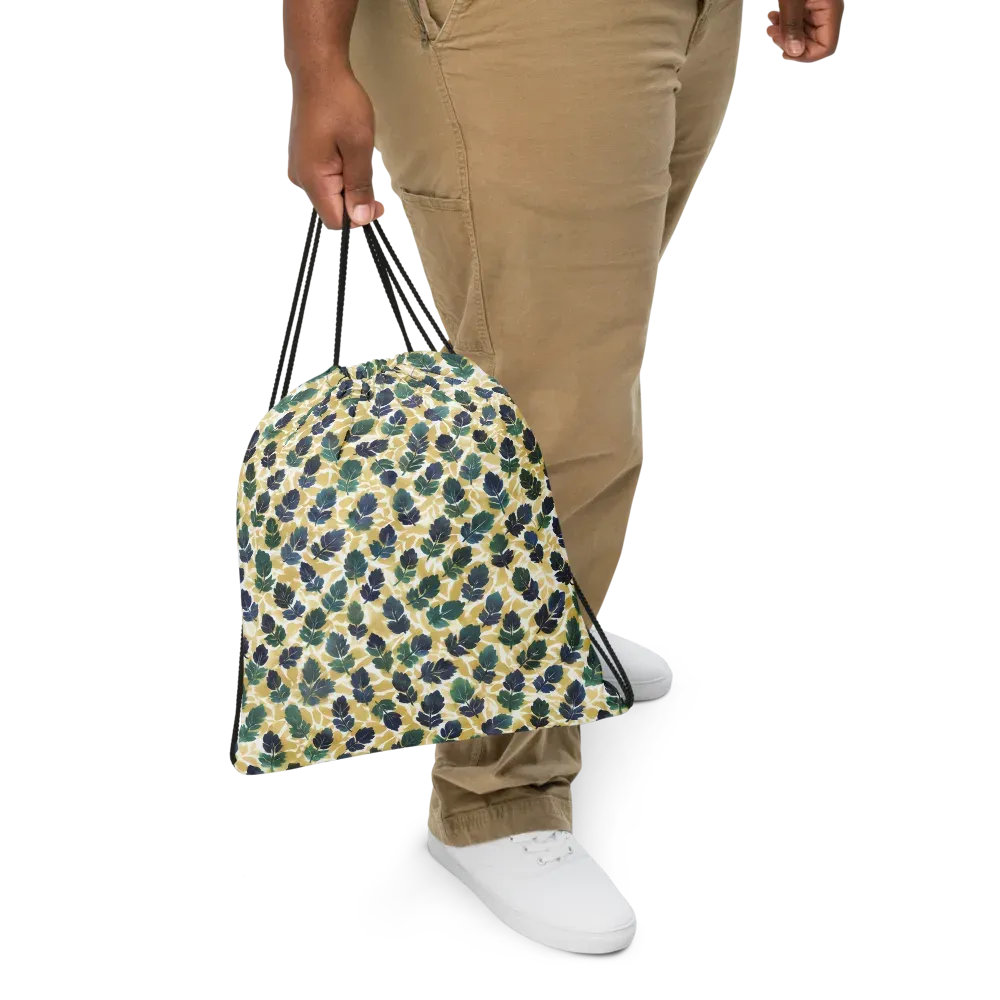 Golden Leaf Drift on Drawstring Bag — Front