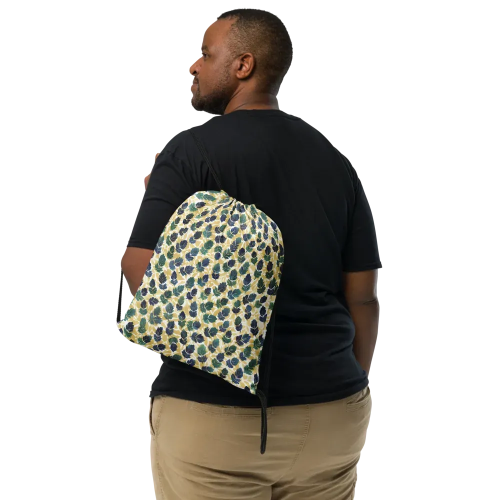 Golden Leaf Drift on Drawstring Bag — Front
