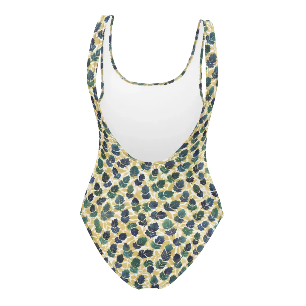 Golden Leaf Drift on One-Piece Swimsuit — Back
