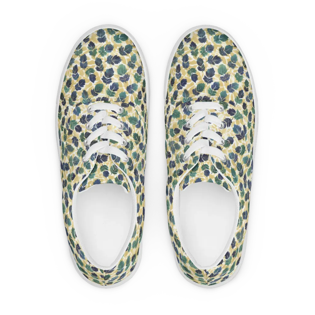 Golden Leaf Drift on Men's Lace-Up Canvas Shoes — Front