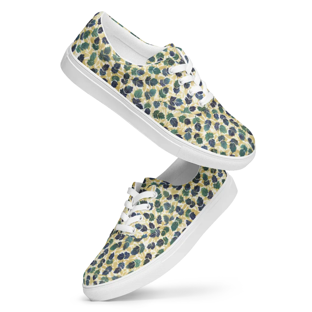 Golden Leaf Drift on Men's Lace-Up Canvas Shoes — Front