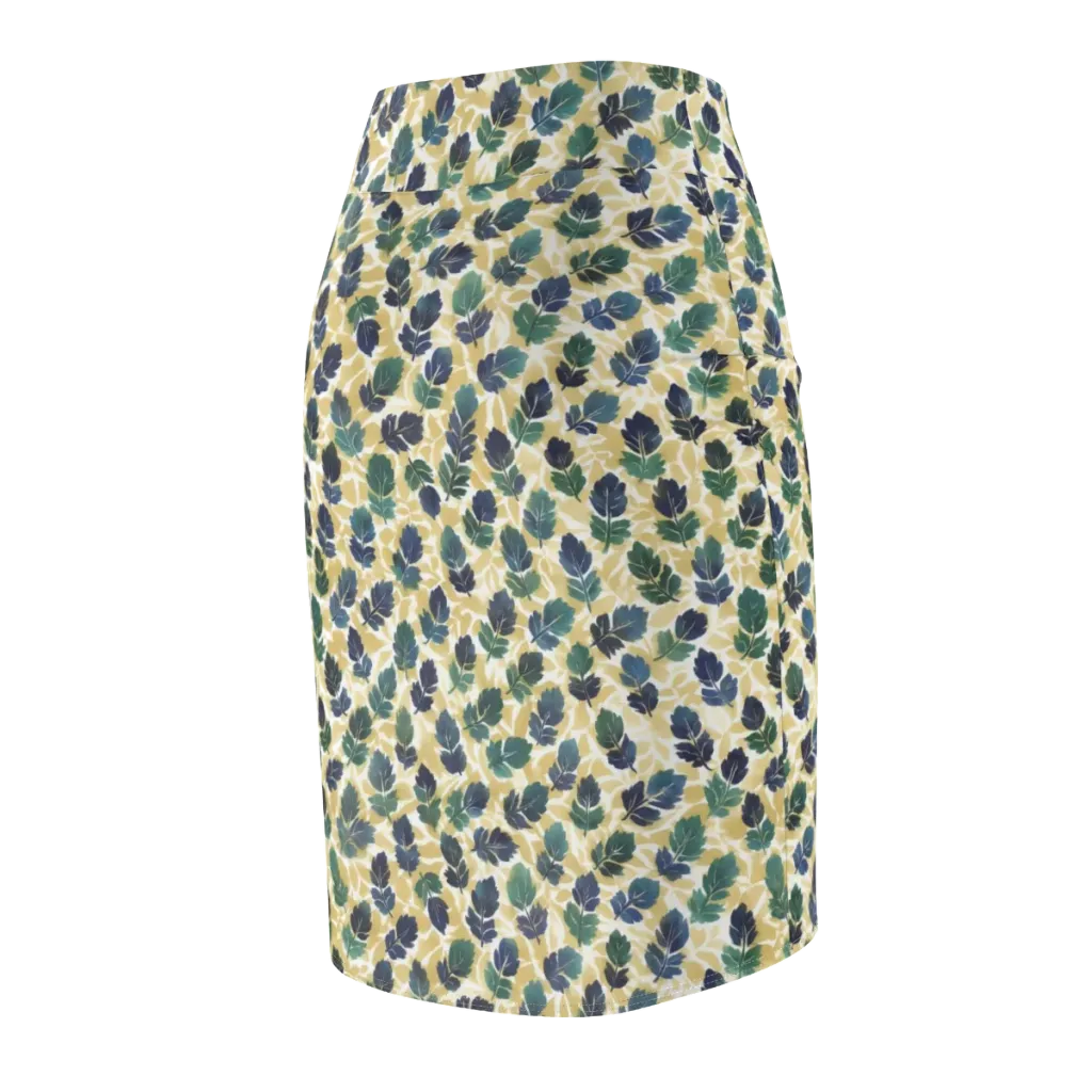 Golden Leaf Drift on Pencil Skirt — Back Side