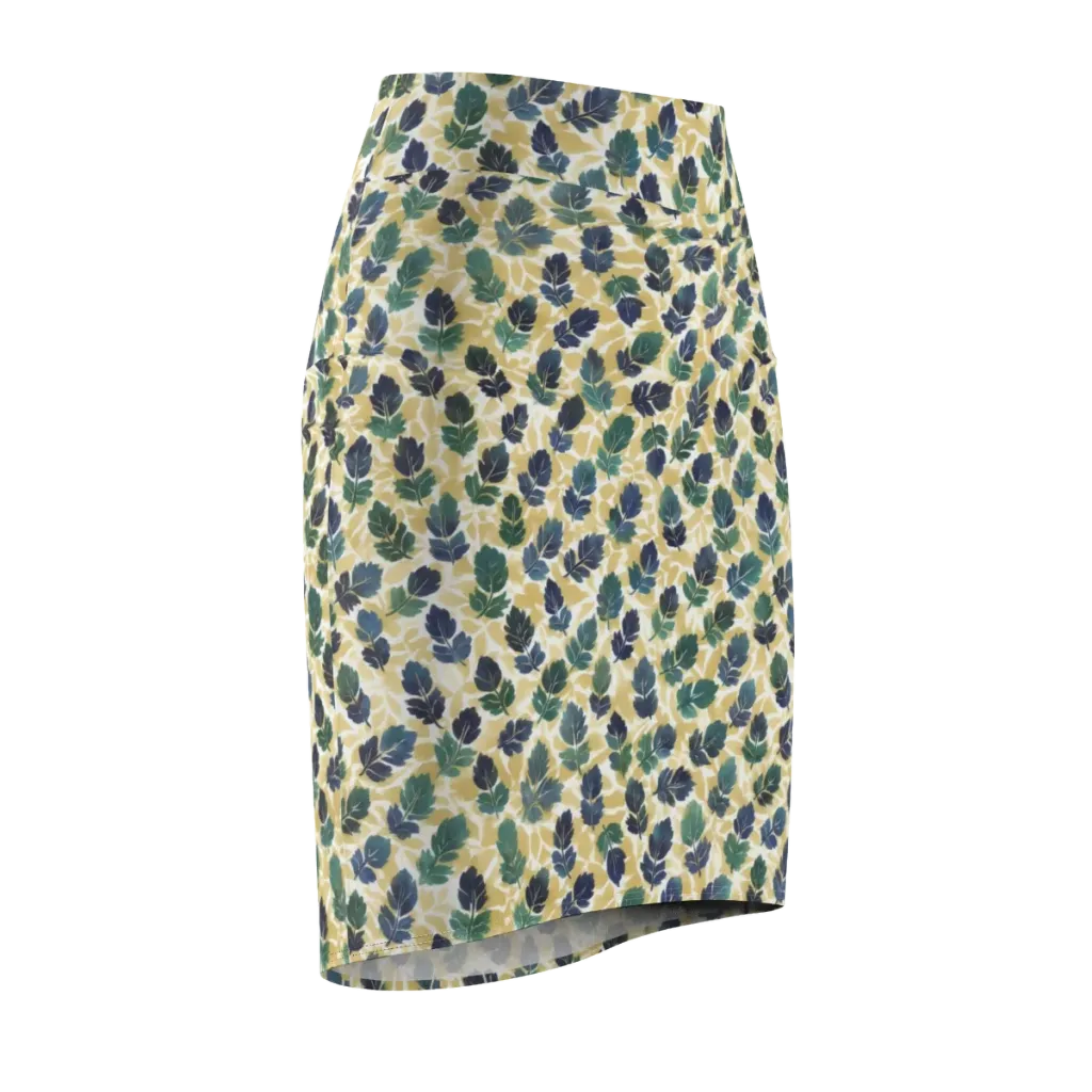 Golden Leaf Drift on Pencil Skirt — Front Side