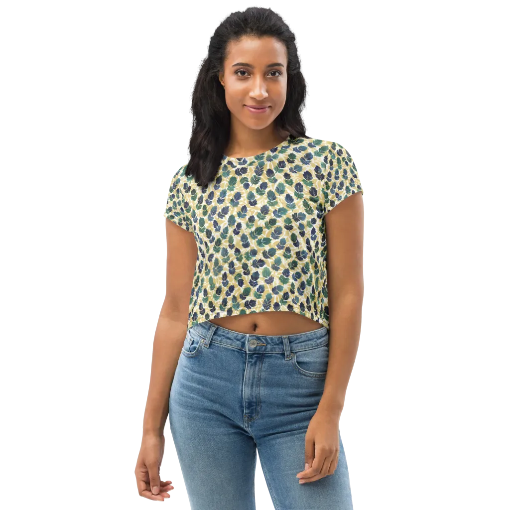 Golden Leaf Drift on Crop Tee — Front