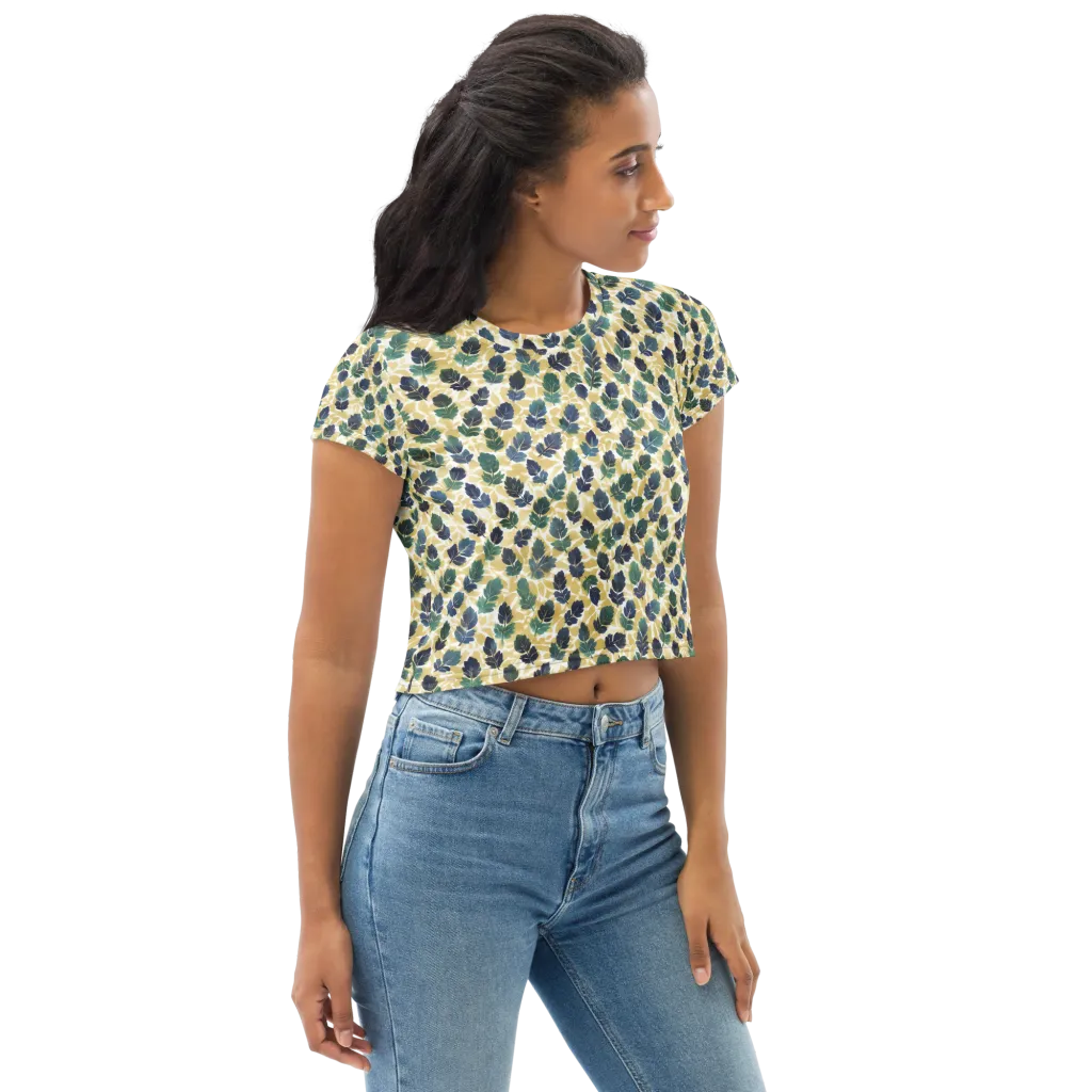 Golden Leaf Drift on Crop Tee — Right Front