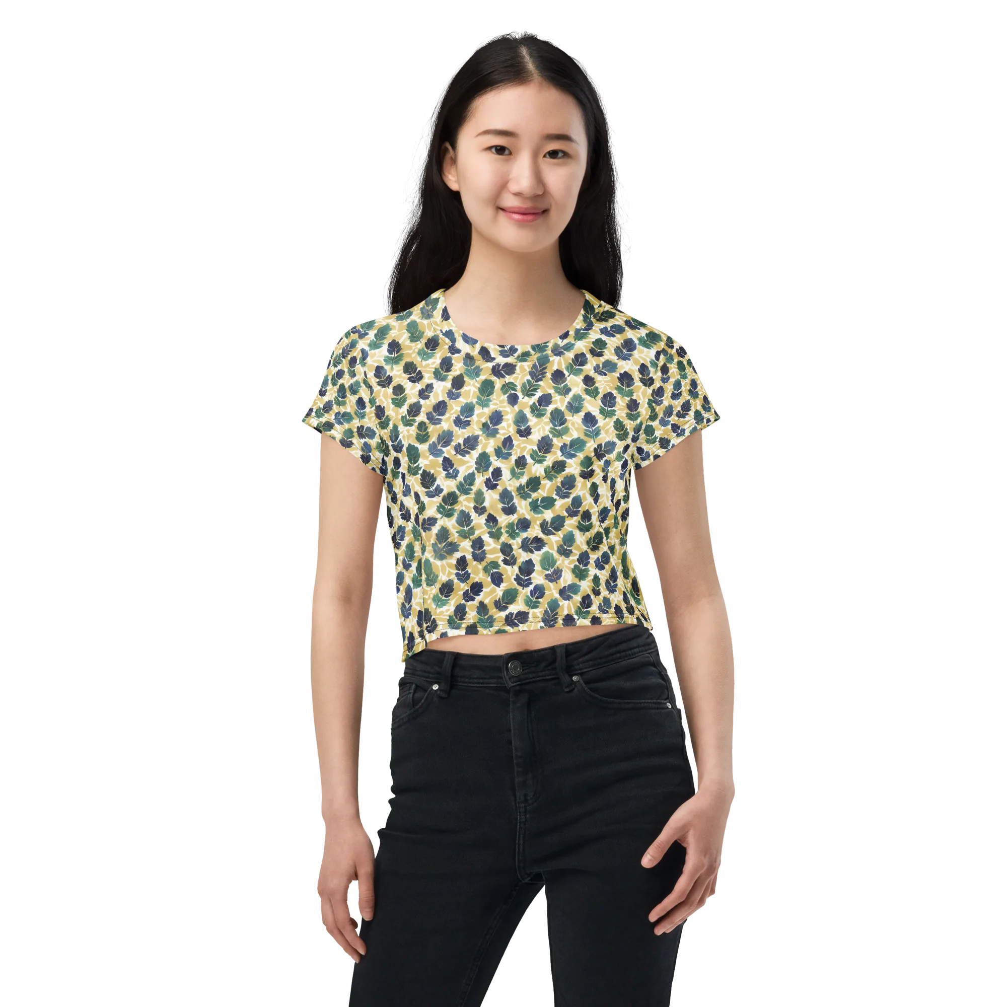 Golden Leaf Drift on Crop Tee — Front