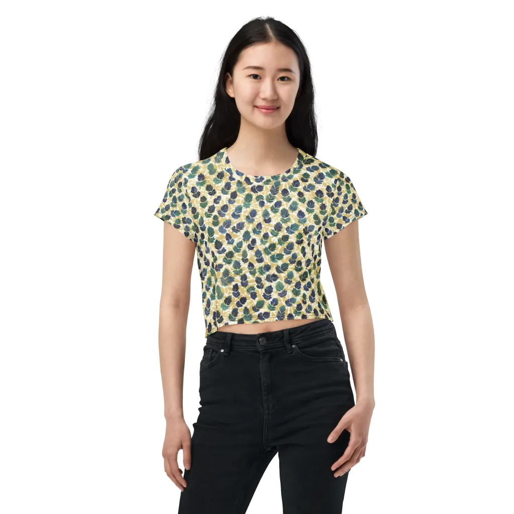 Golden Leaf Drift on Crop Tee — Front