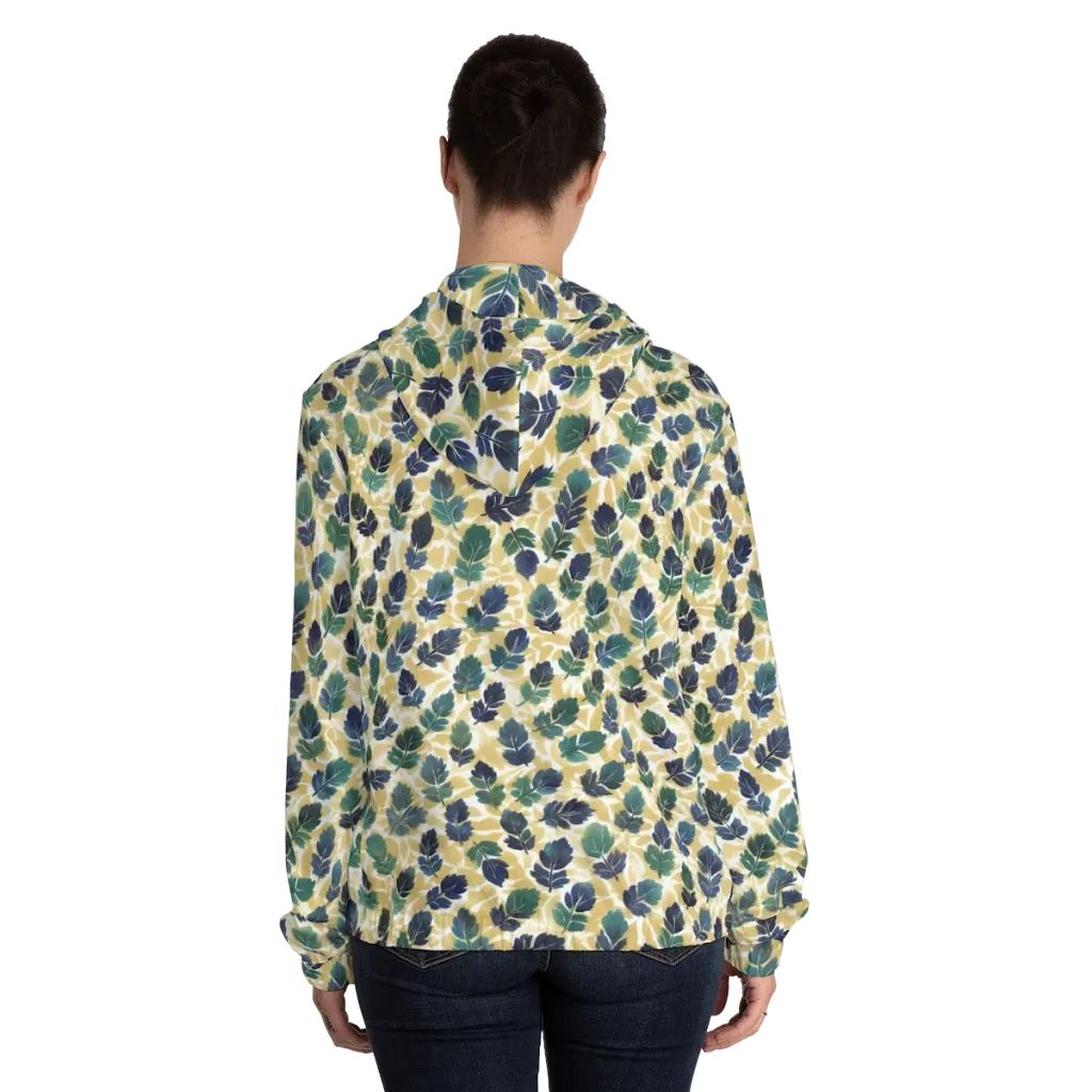 Golden Leaf Drift on Women's Full-Zip Hoodie — Back On Person