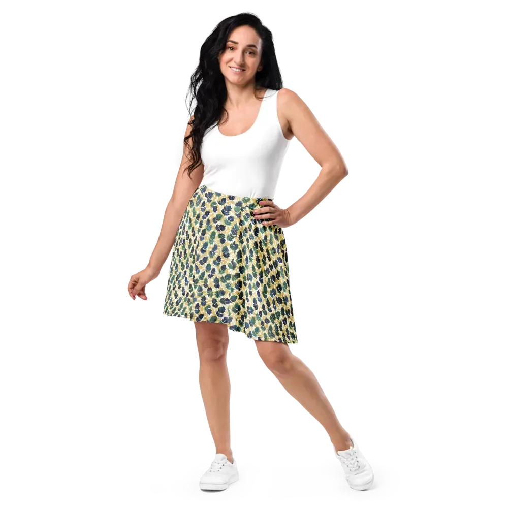 Golden Leaf Drift on Skater Skirt — Front