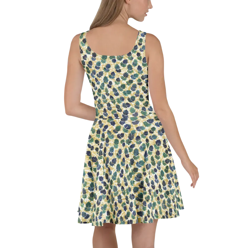 Golden Leaf Drift on Skater Dress — Back