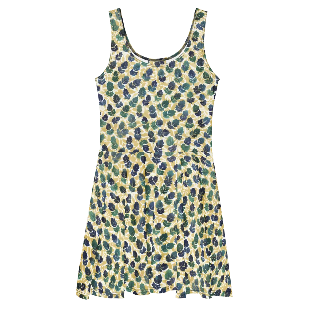 Golden Leaf Drift on Skater Dress — Front