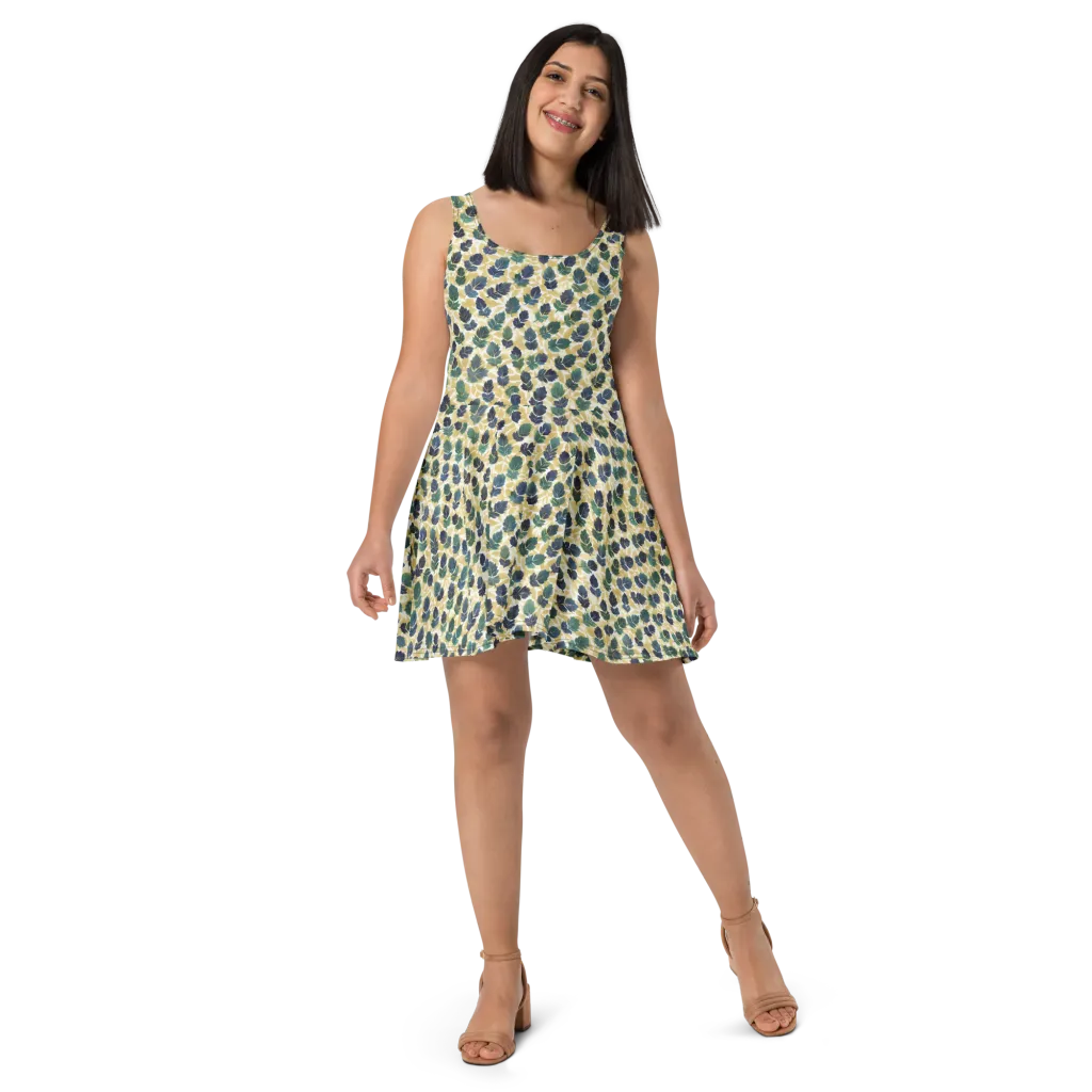 Golden Leaf Drift on Skater Dress — Front
