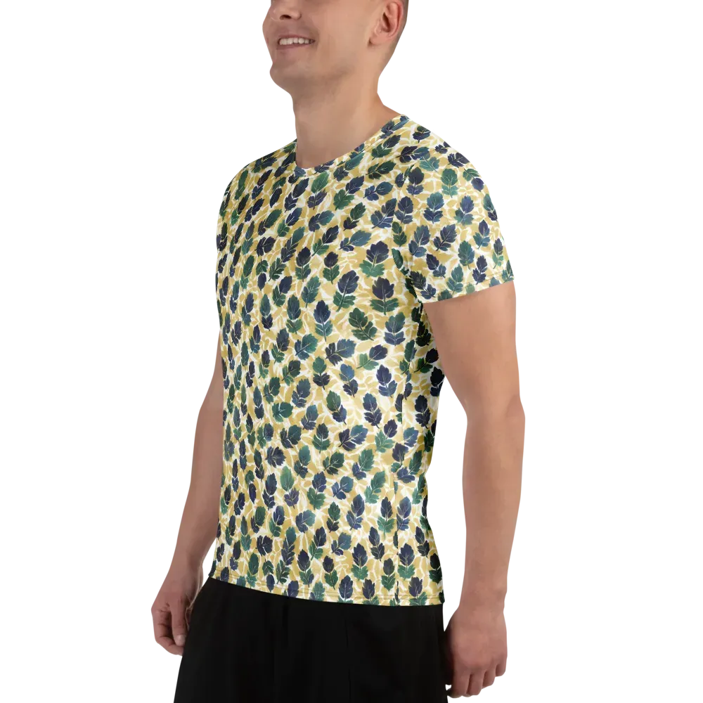 Golden Leaf Drift on Men's Athletic T-Shirt — Left