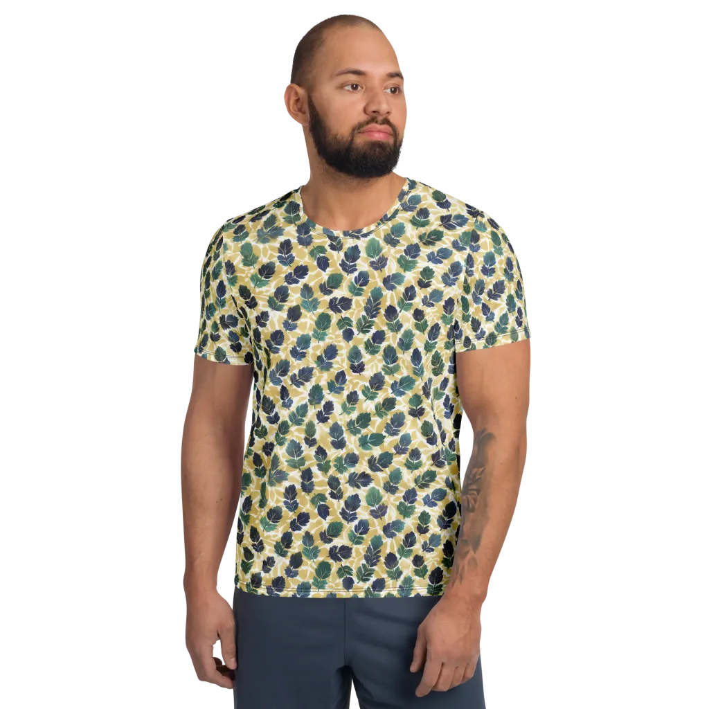 Golden Leaf Drift on Men's Athletic T-Shirt — Front