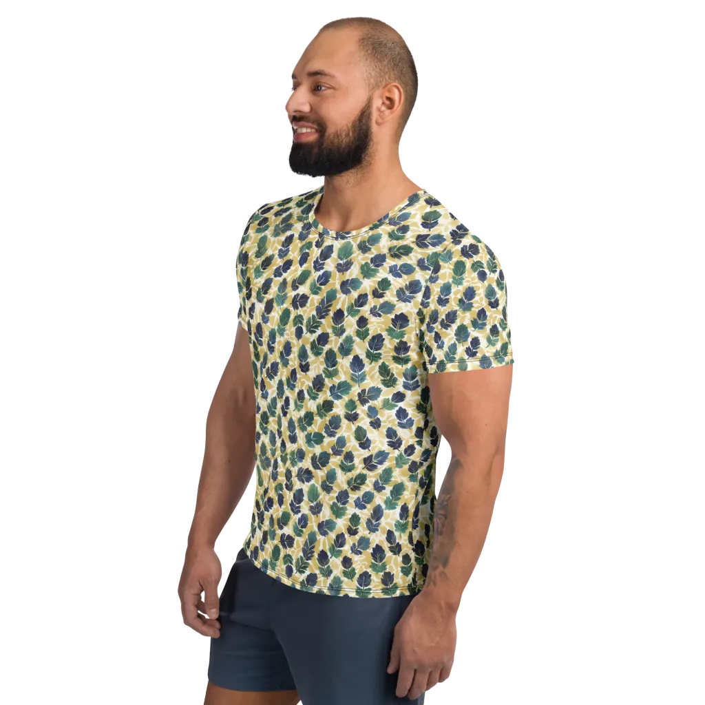 Golden Leaf Drift on Men's Athletic T-Shirt — Left