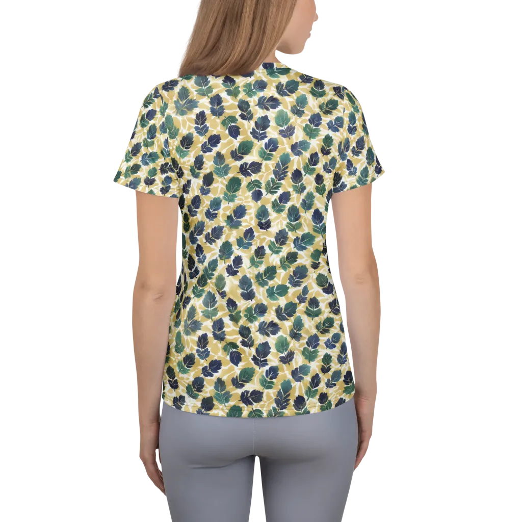 Golden Leaf Drift on Women's Athletic T-Shirt — Back