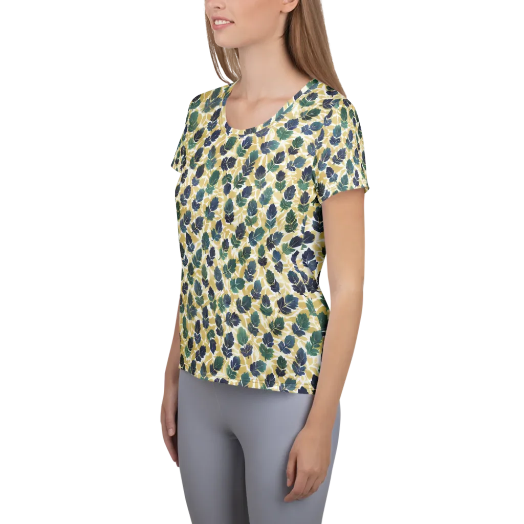 Golden Leaf Drift on Women's Athletic T-Shirt — Left