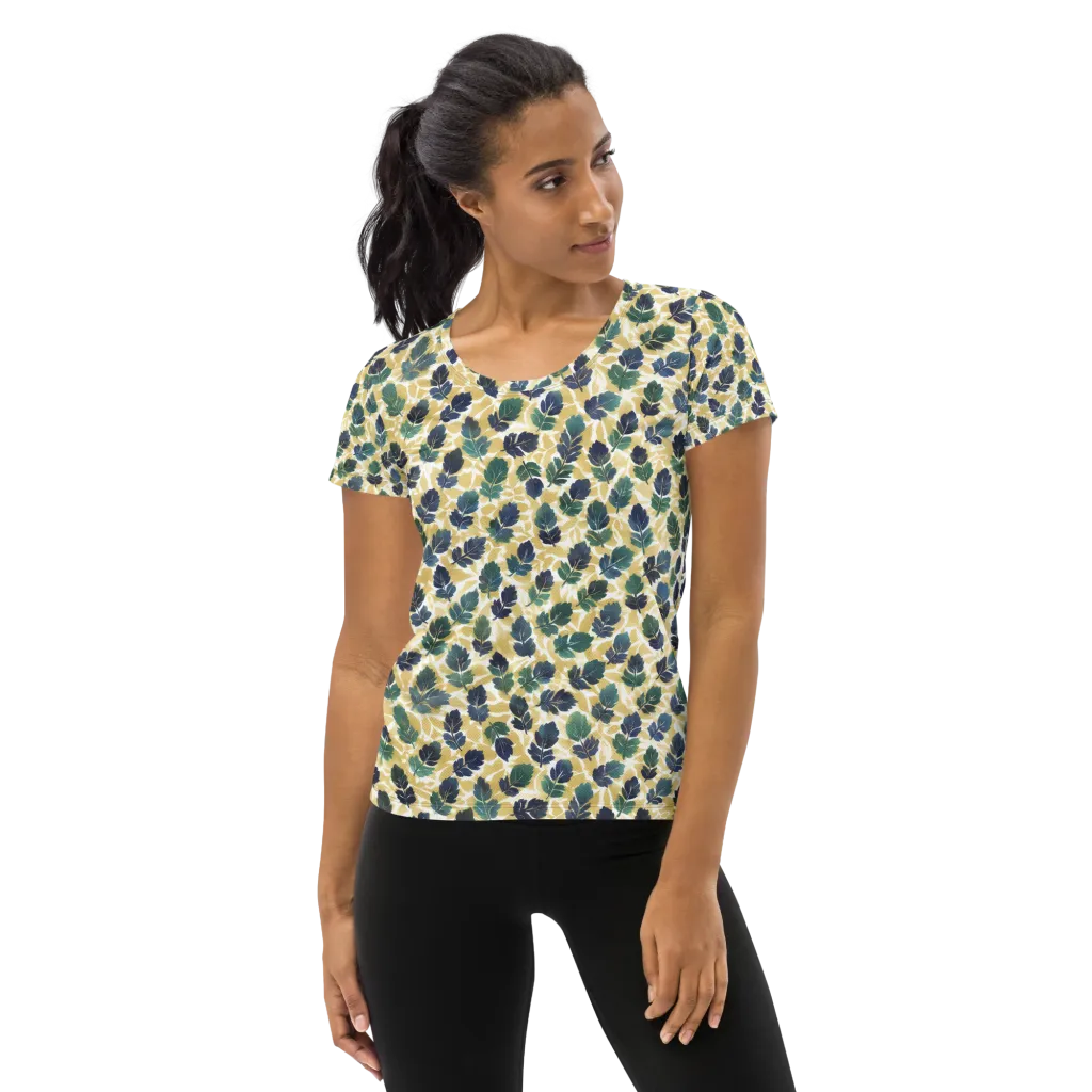 Golden Leaf Drift on Women's Athletic T-Shirt — Front