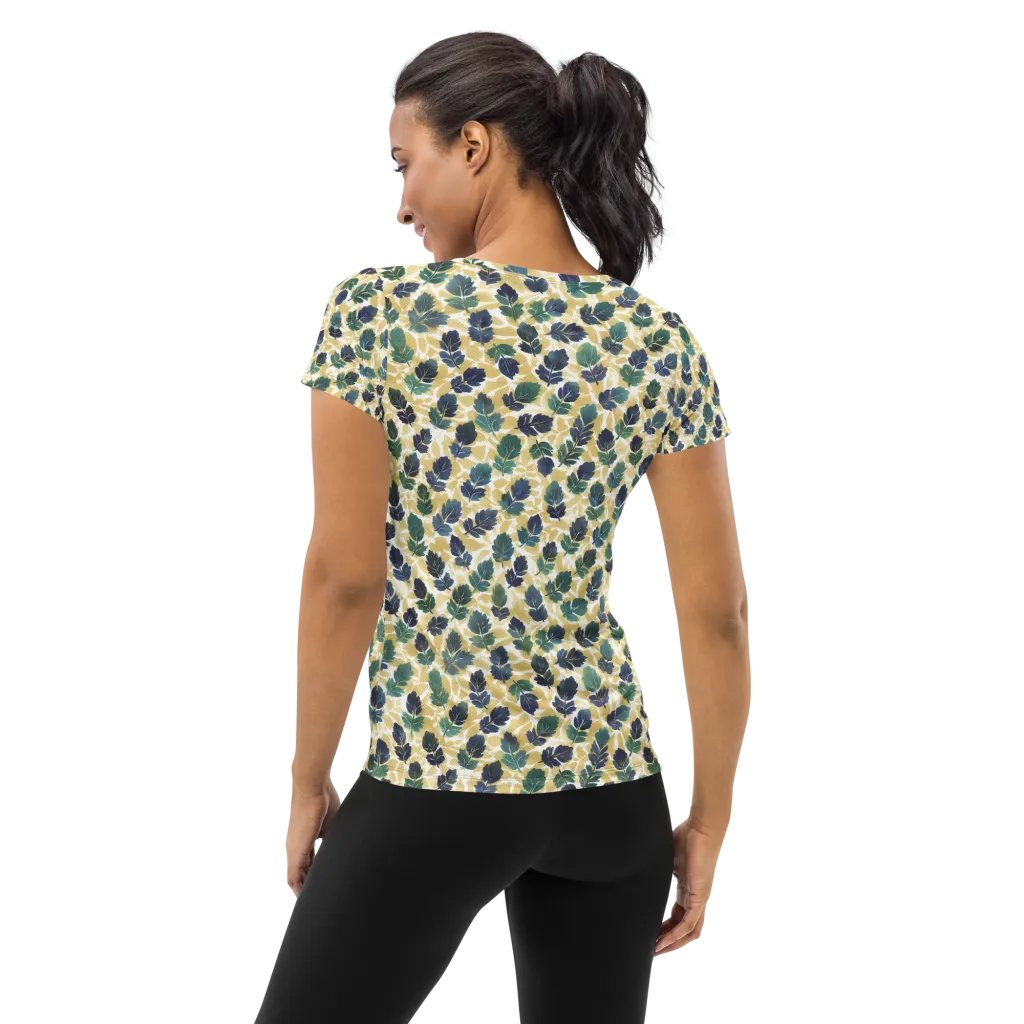 Golden Leaf Drift on Women's Athletic T-Shirt — Back