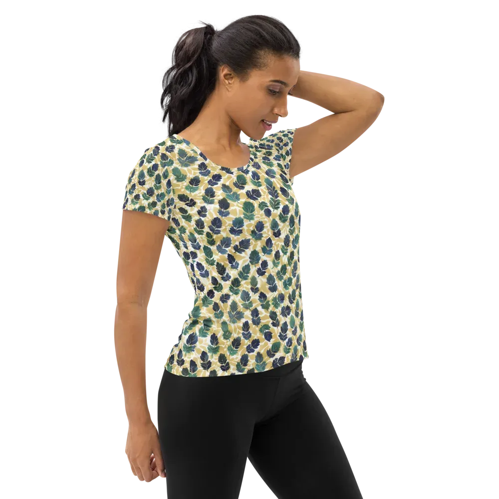 Golden Leaf Drift on Women's Athletic T-Shirt — Right