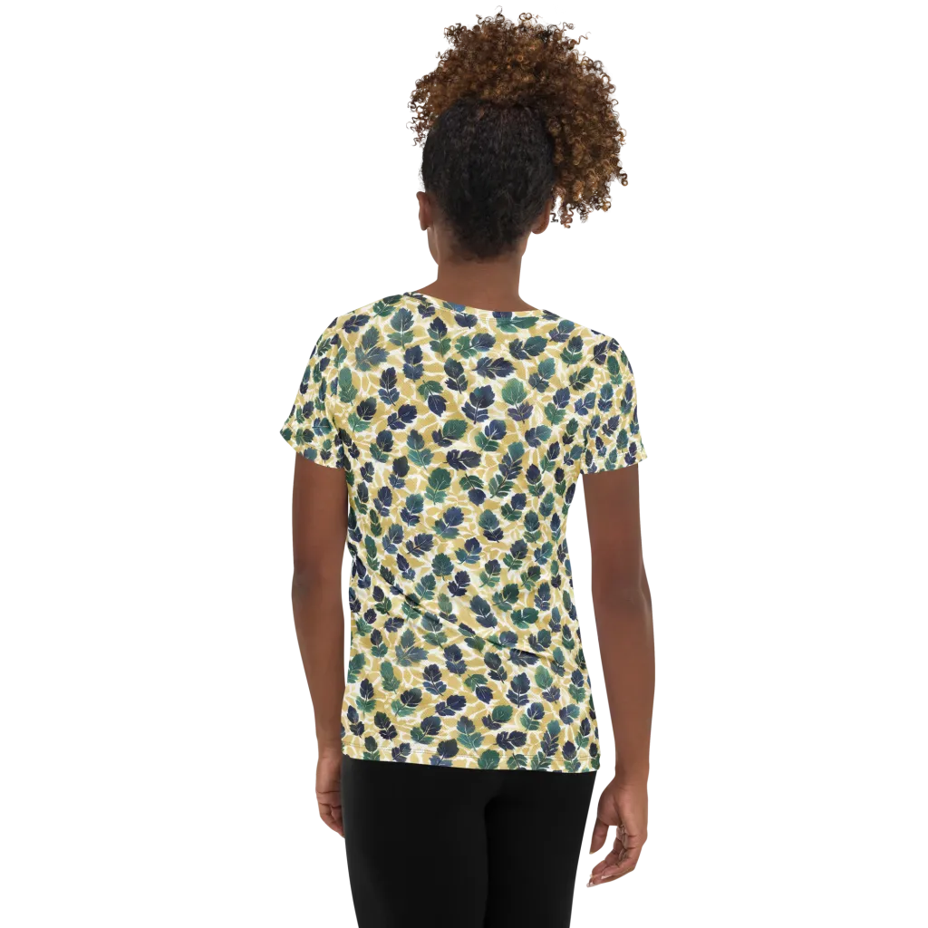Golden Leaf Drift on Women's Athletic T-Shirt — Back