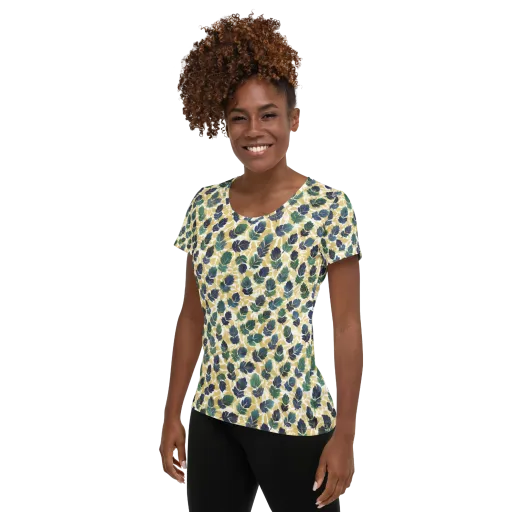 Golden Leaf Drift on a Women's Athletic T-Shirt