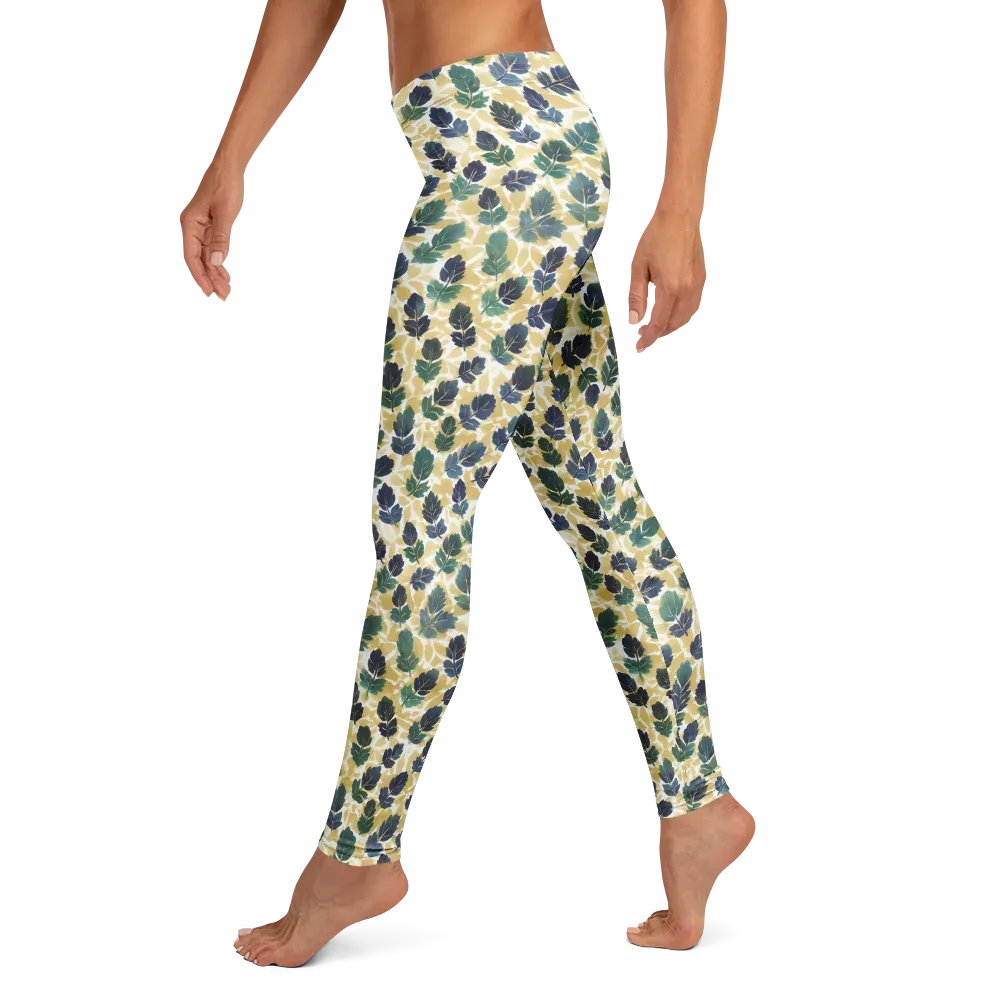Golden Leaf Drift on Leggings — Left