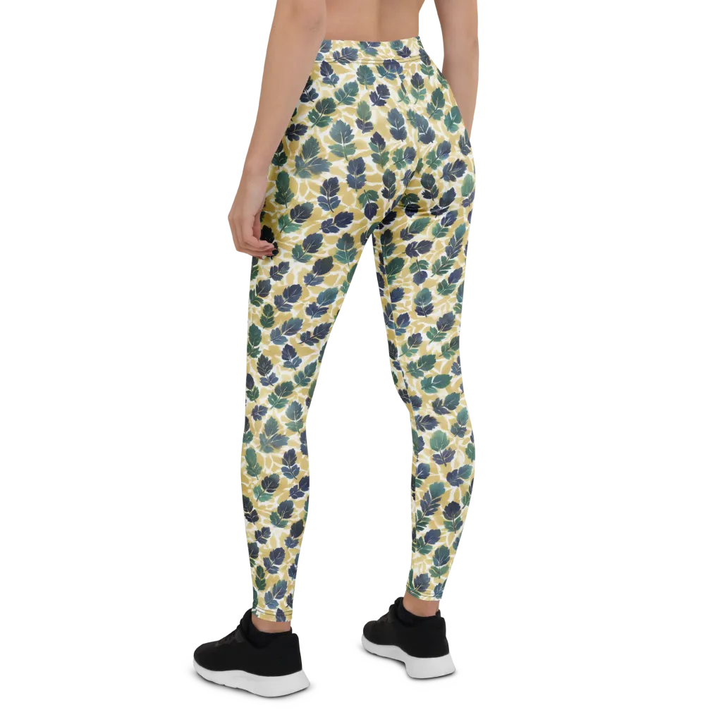 Golden Leaf Drift on Leggings — Back