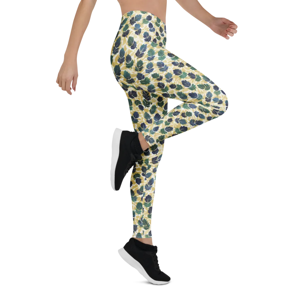 Golden Leaf Drift on Leggings — Right