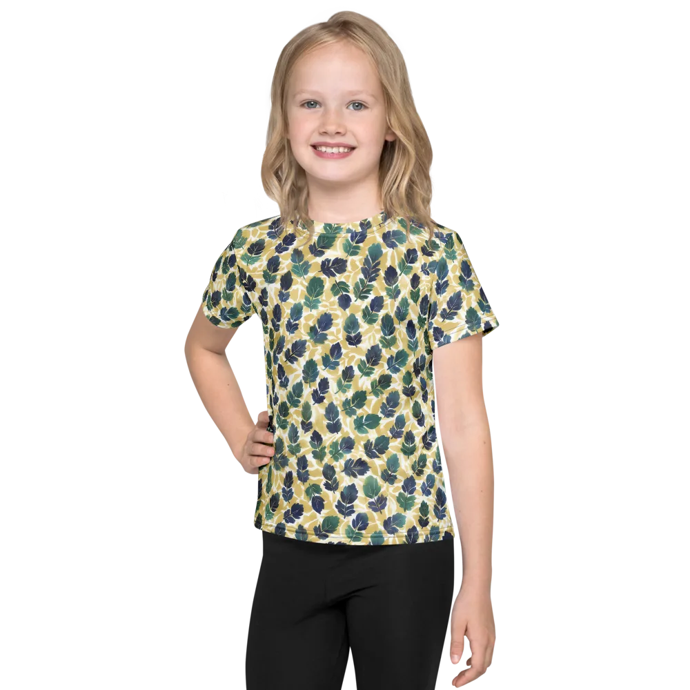 Golden Leaf Drift on Kids Crew Neck T-Shirt — Front