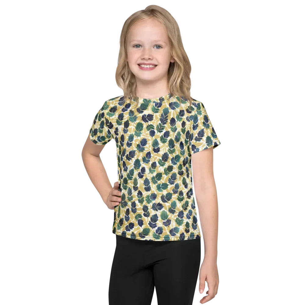 Golden Leaf Drift on Kids Crew Neck T-Shirt — Front