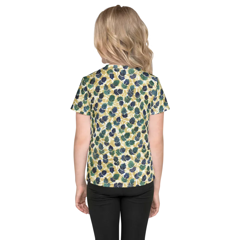 Golden Leaf Drift on Kids Crew Neck T-Shirt — Back