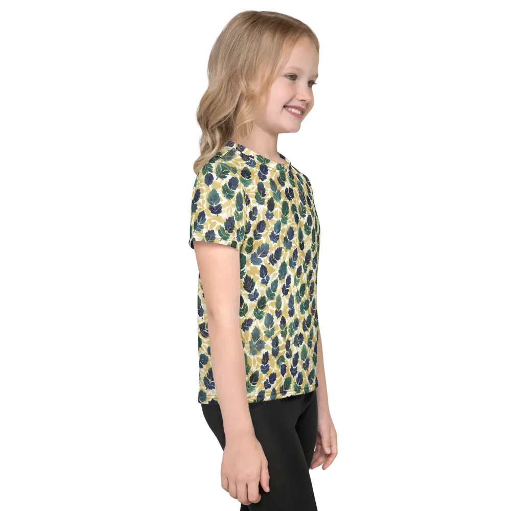 Golden Leaf Drift on Kids Crew Neck T-Shirt — Right