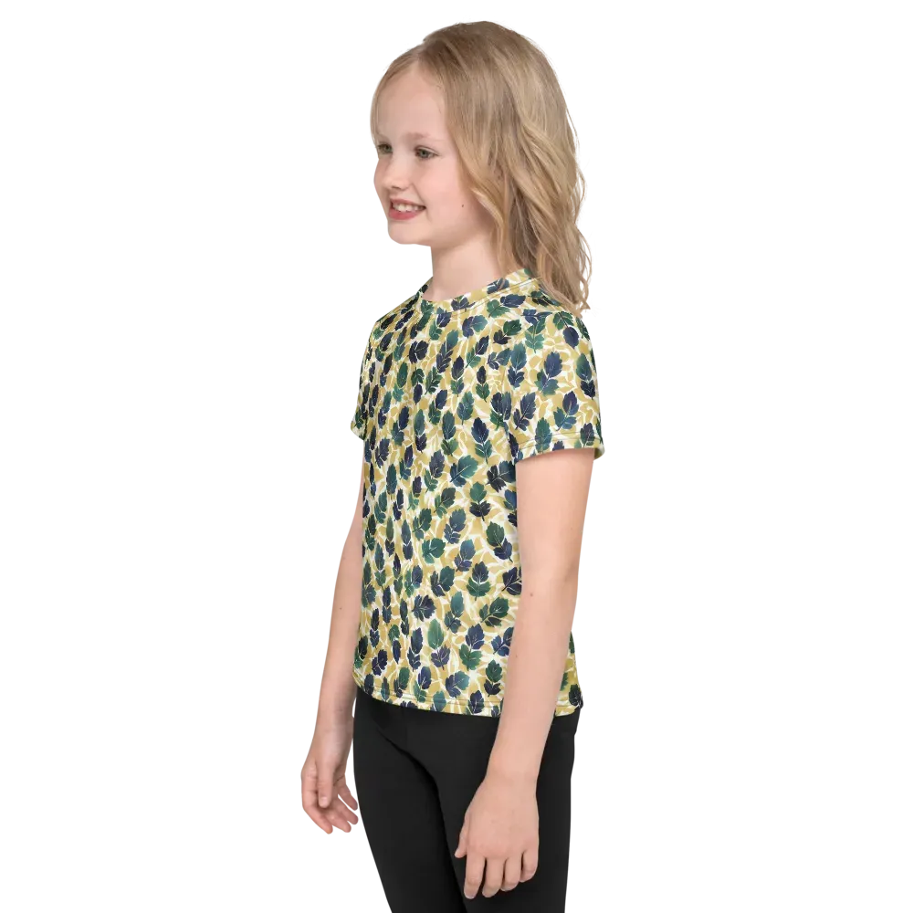 Golden Leaf Drift on Kids Crew Neck T-Shirt — Left